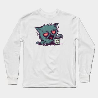 Zombie Coffee Cat Long Sleeve T-Shirt